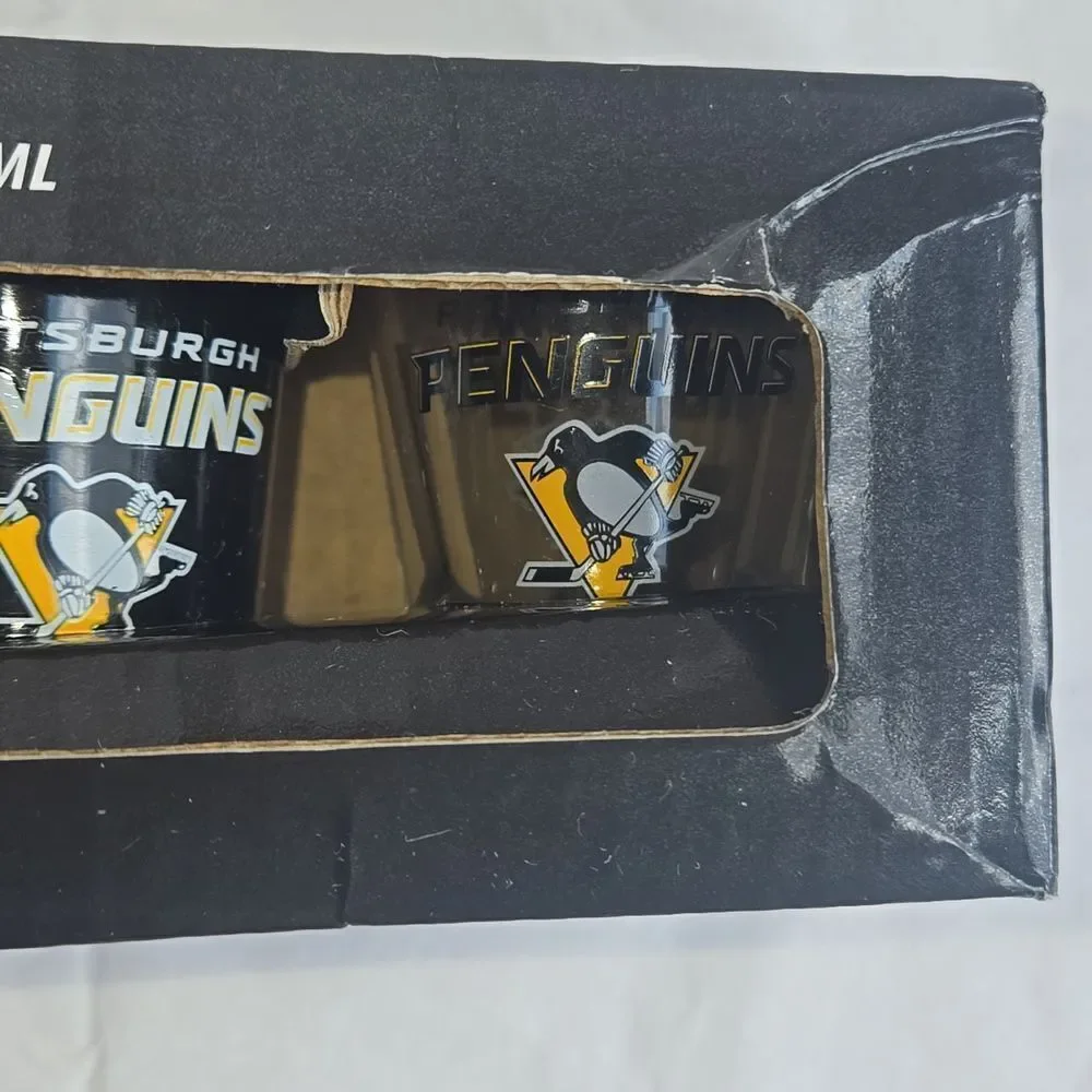 Pittsburgh Penguins Ceramic and Glass 2 Ounce Shot Glass Set, Set Of 4 - NEW